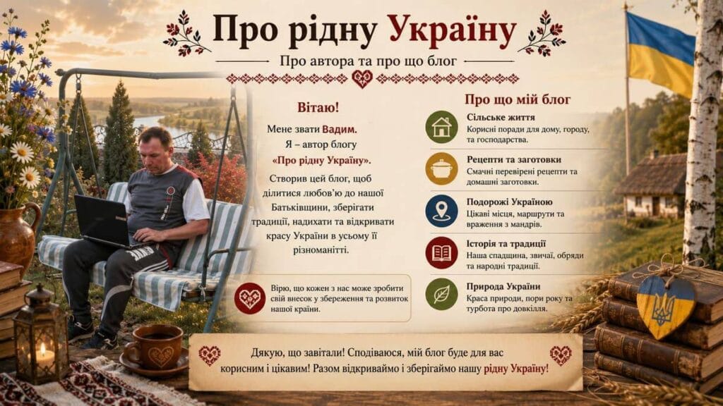 Про блоґ Рідна Україна — авторський проєкт про українське життя Автор блоґу Рідна Україна — Вадим.
